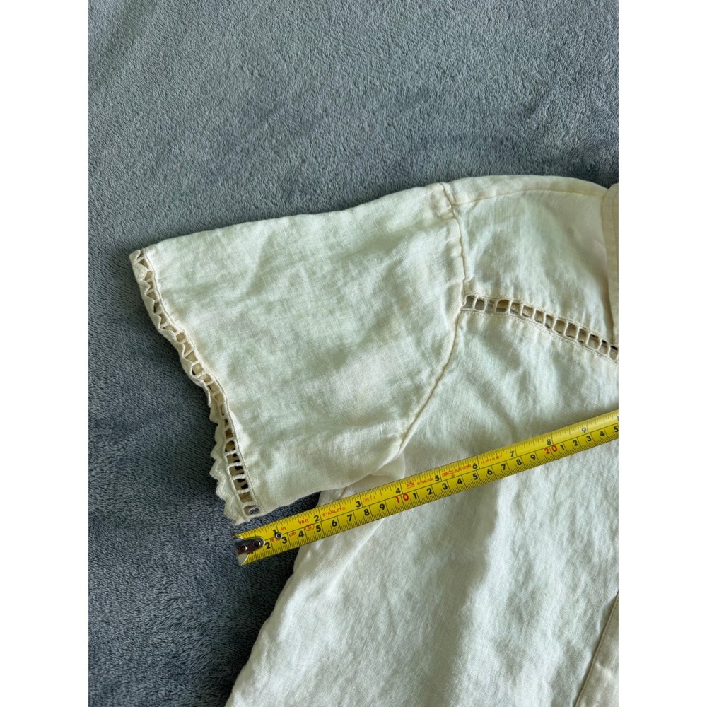 Abercrombie Linen Ivory Boxy Short-Sleeve Button-Down Lace Trim Coastal Summer S - Picture 7 of 8